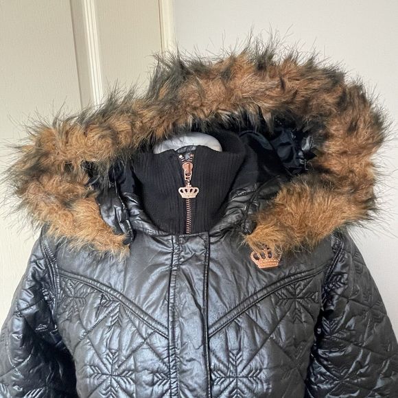 Adidas Respect Me Missy Elliot Jacket Size 14 Fur Hooded Black Puffa Puffer Y2K - Picture 2 of 16